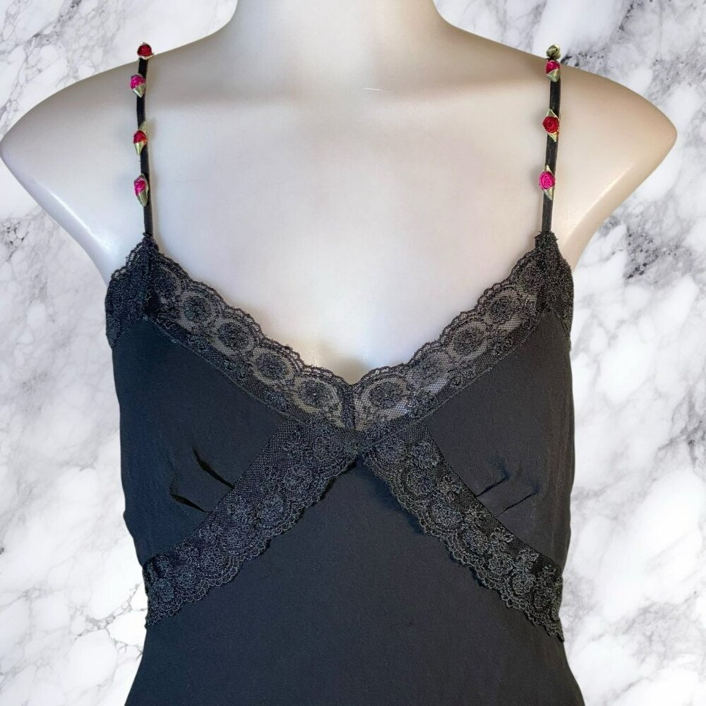 VTG Sue Wong Silk Fit and Flare Midi Rosette Dress in Black - Picture 5 of 13
